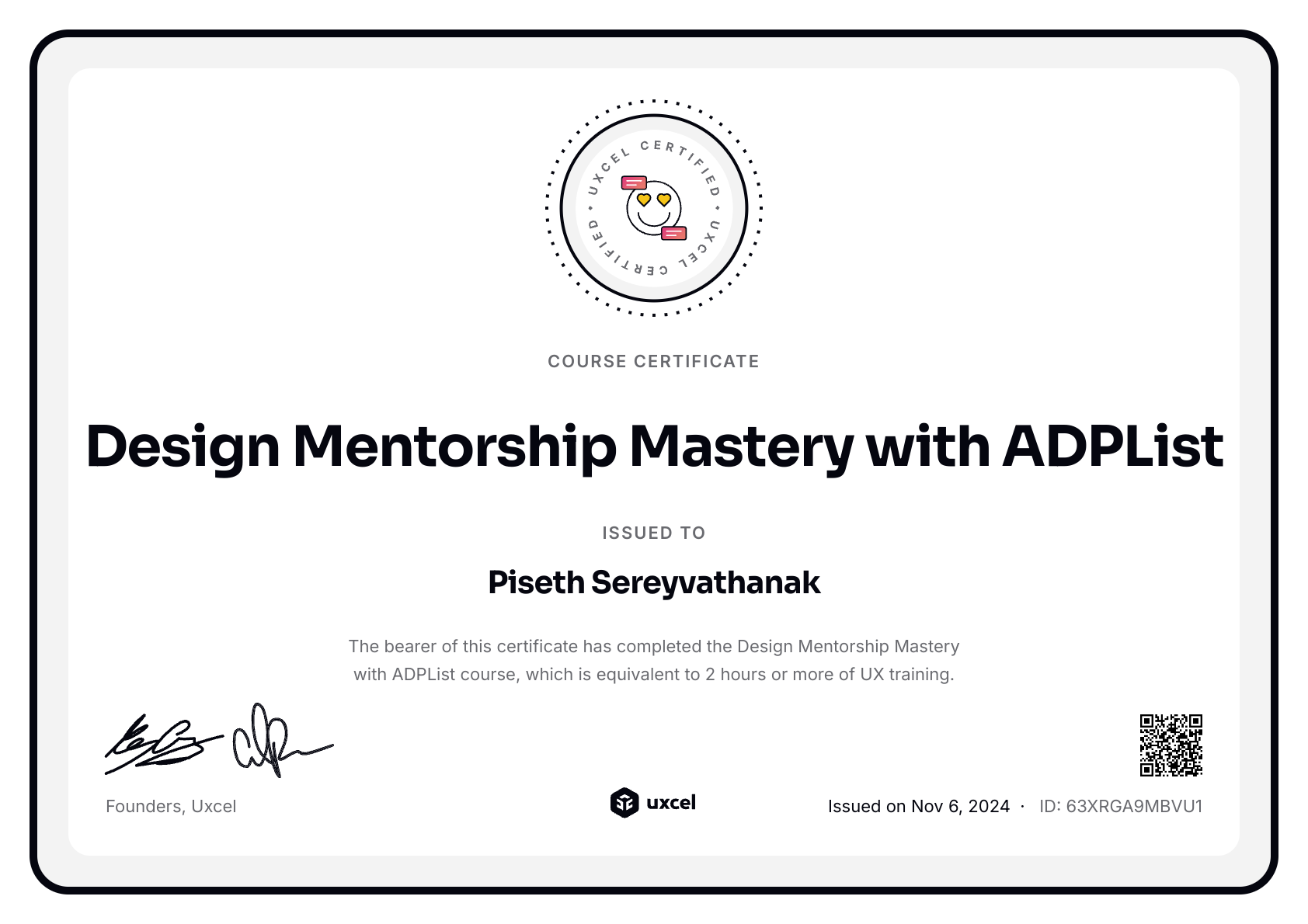 Piseth Sereyvathanak's certificate